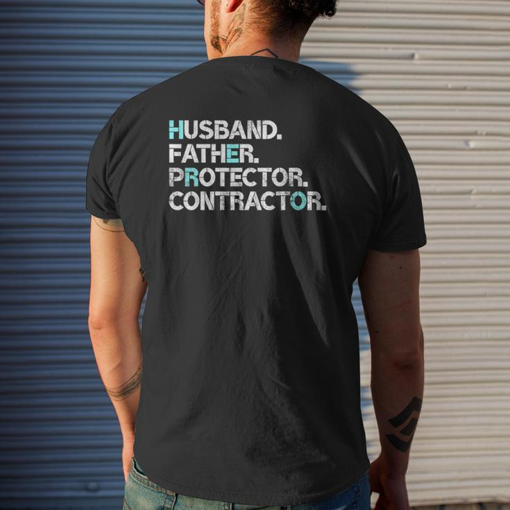 Mens Husband Father Protector Contractor Dad Mens Back Print T-shirt Gifts for Him