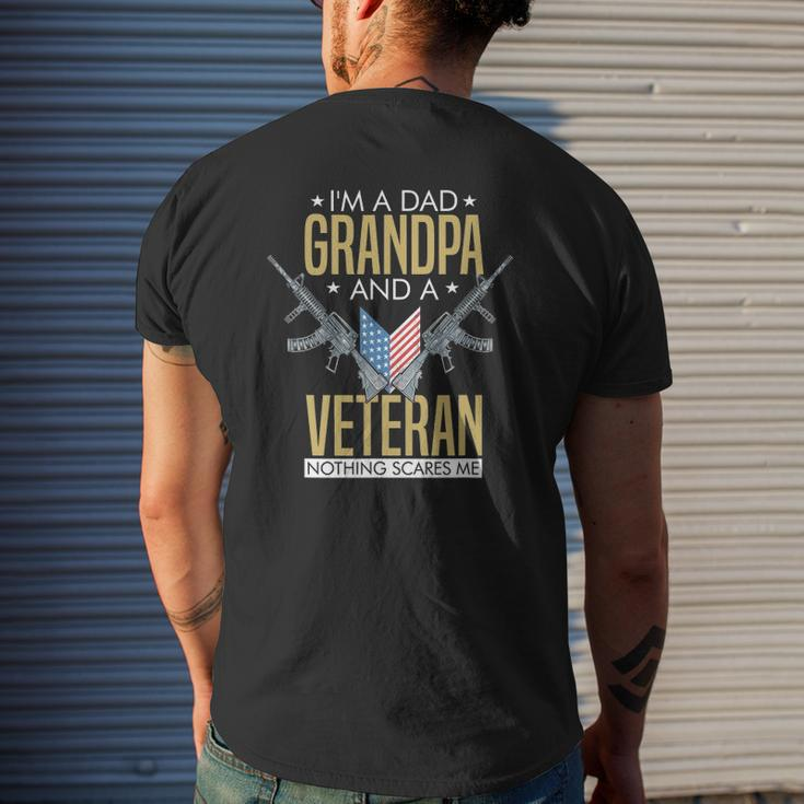 Mens I'm A Dad Grandpa Veteran Nothing Scares Me Patriotic Mens Back Print T-shirt Gifts for Him