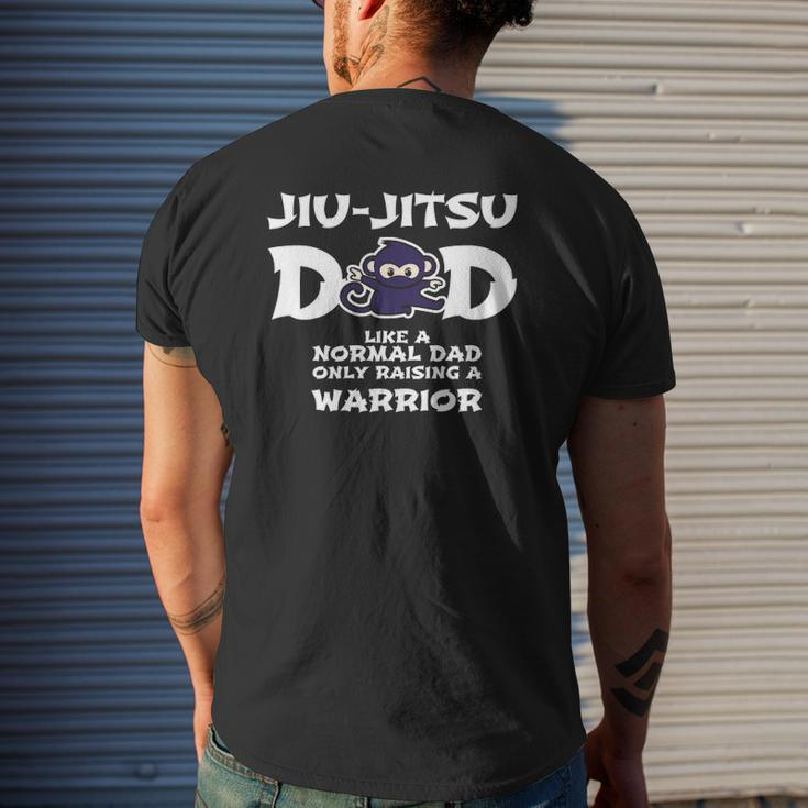 Mens Jiu Jitsu Dad Raising A Warrior Fathers Day Jiu-Jitsu Mens Back Print T-shirt Gifts for Him
