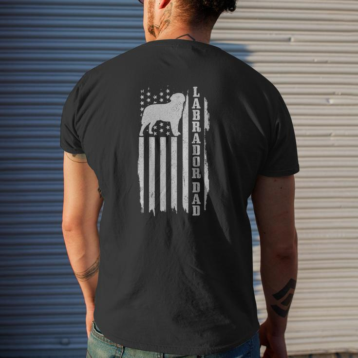 Mens Labrador Dad Vintage American Flag Patriotic Black Lab Dog Mens Back Print T-shirt Gifts for Him