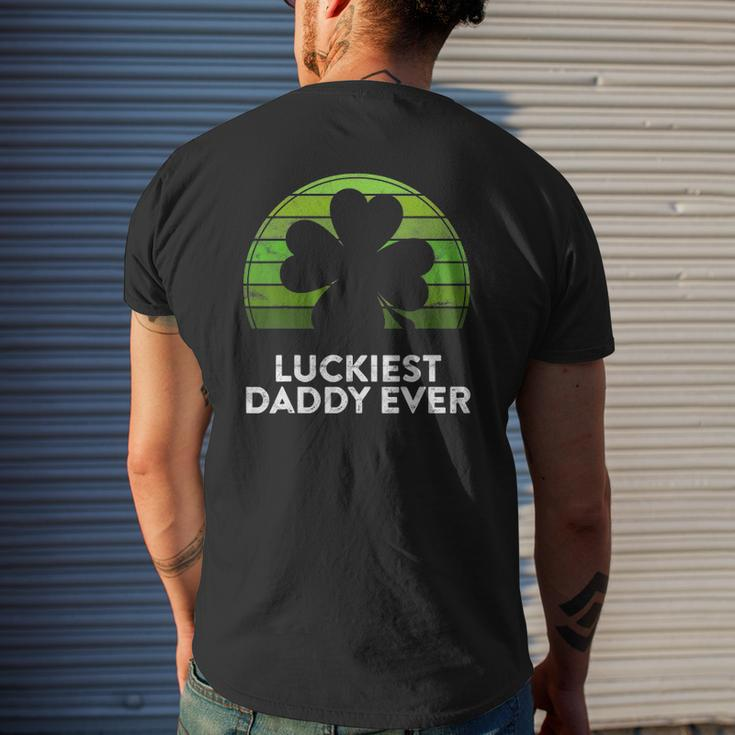 Mens Luckiest Daddy Ever Shamrock Sunset St Patrick's Day Dad Mens Back Print T-shirt Gifts for Him