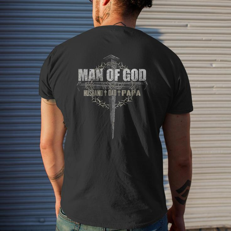 Mens Man Of God Husband Dad Papa Mens Back Print T-shirt Gifts for Him