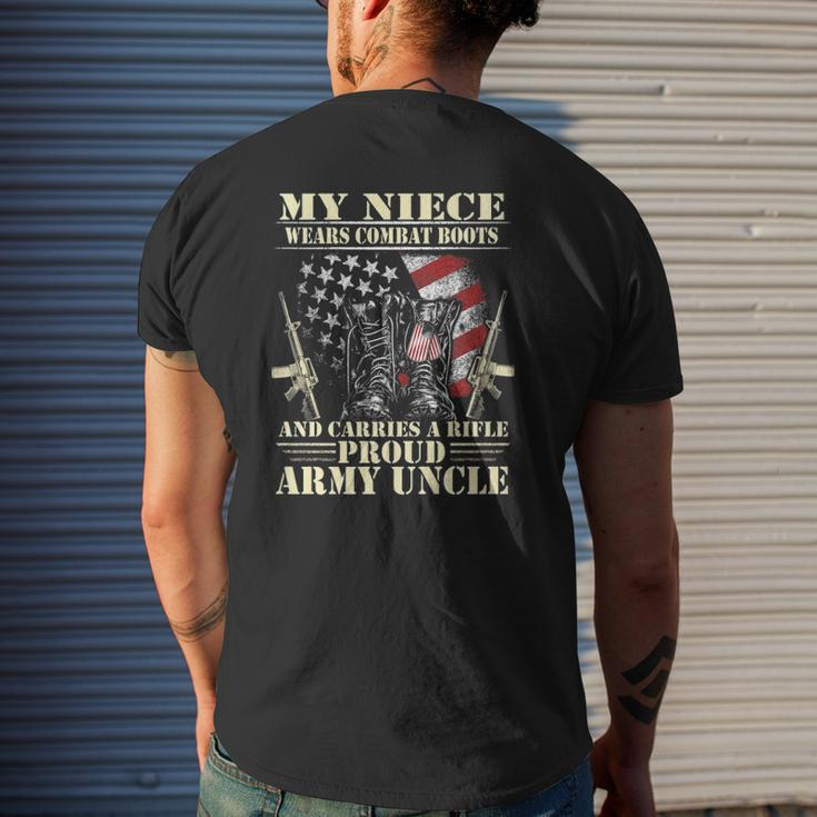 Mens My Niece Wears Combat Boots Proud Army Uncle Veteran Mens Back Print T-shirt Gifts for Him