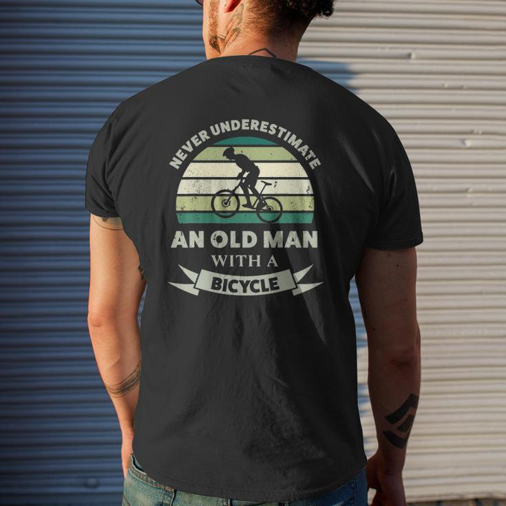 Mens Old Man With A Bicycle Dad Mens Back Print T-shirt Gifts for Him