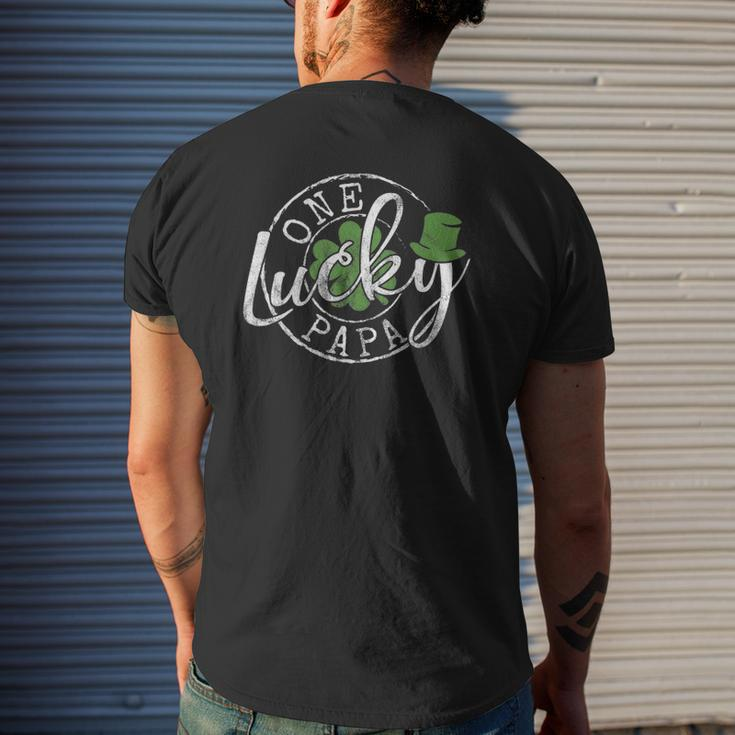 Mens One Lucky Papa Father Irish Clovers St Patrick's Day Mens Back Print T-shirt Gifts for Him