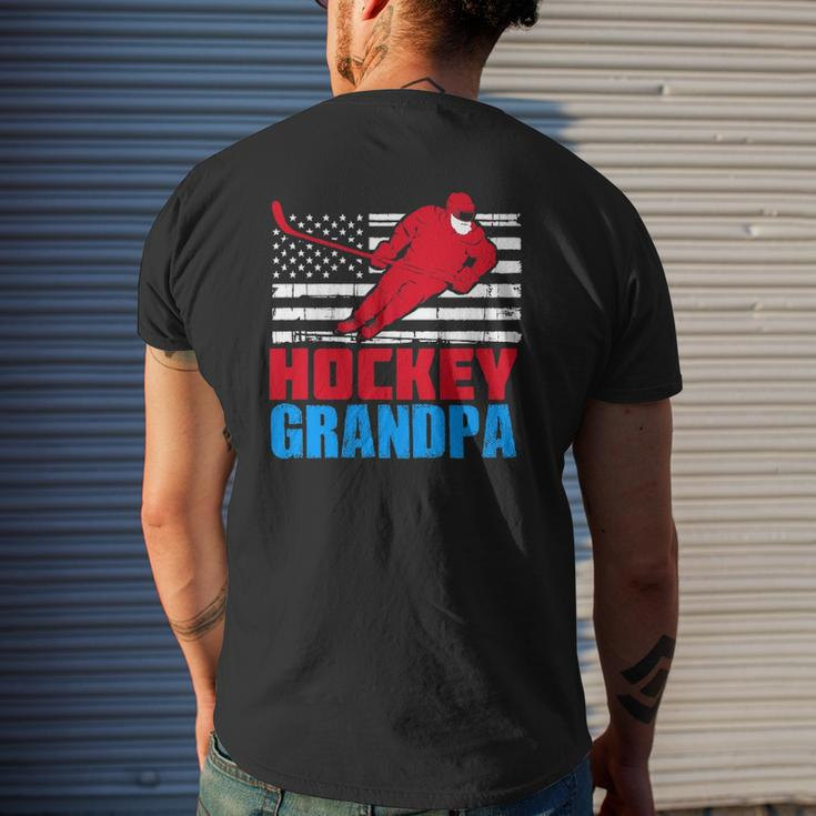 Mens Patriotic American Flag Usa Ice Hockey Grandpa Mens Back Print T-shirt Gifts for Him