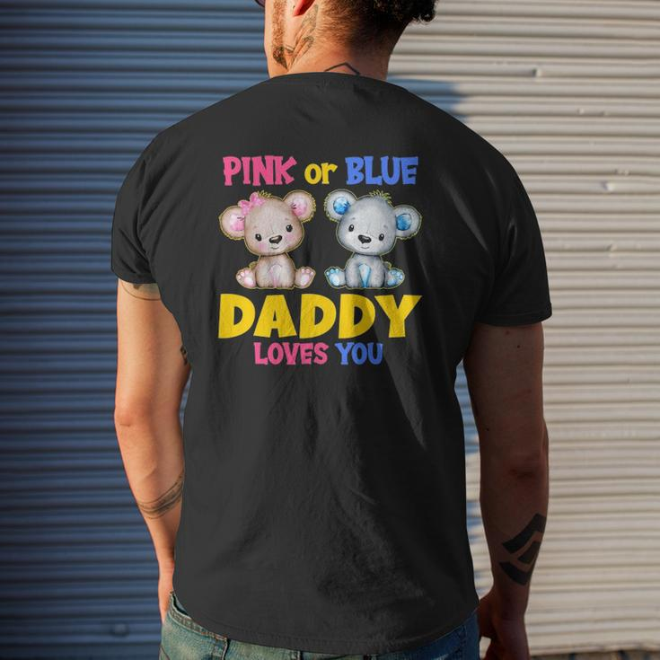 Mens Pink Or Blue Daddy Loves You Baby Shower Gender Reveal Party Mens Back Print T-shirt Gifts for Him