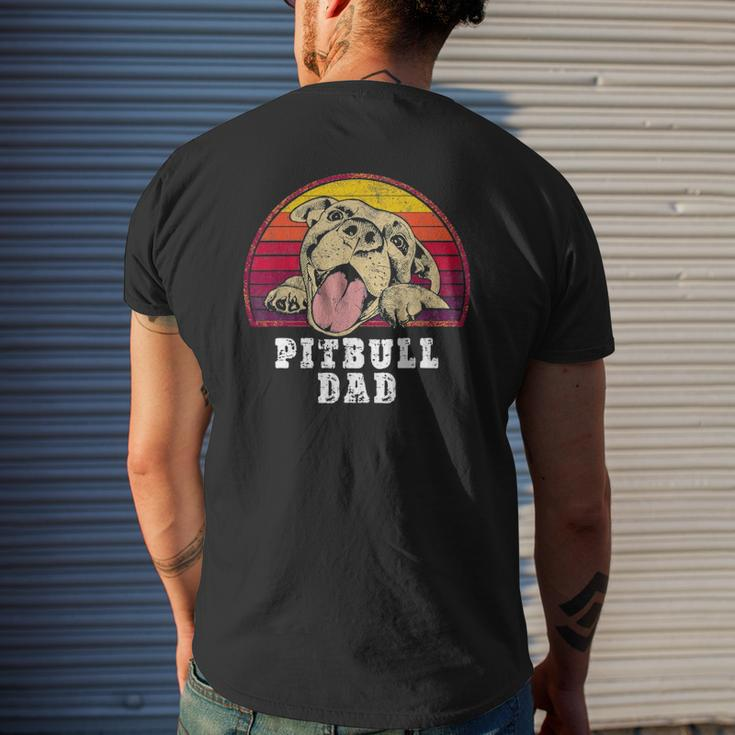 Mens Pitbull Dad Smiling Pitbull Father Mens Back Print T-shirt Gifts for Him