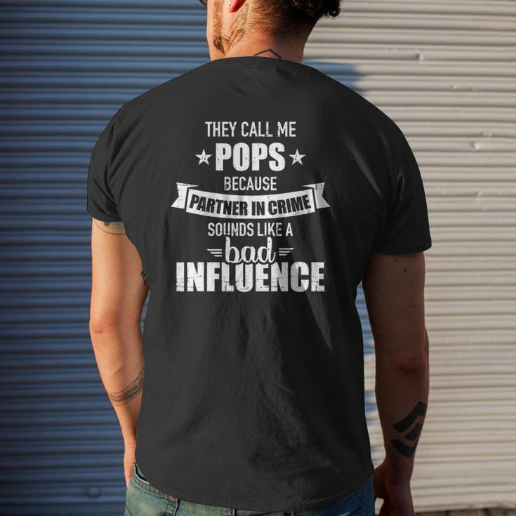 Mens Pops Partner In Crime Bad Influence For Grandpa Mens Back Print T-shirt Gifts for Him