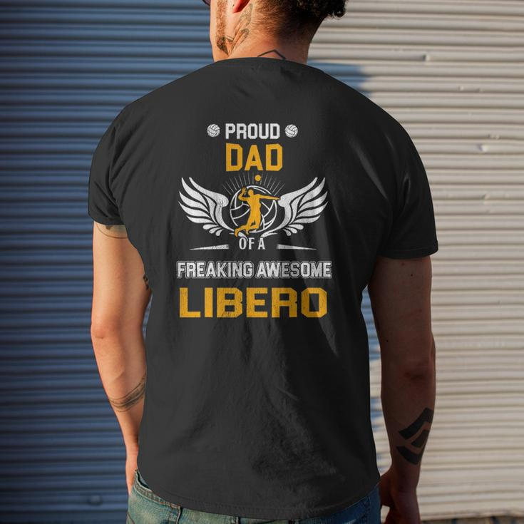 Mens Proud Dad Of A Freaking Awesome Libero Volleyball Mens Back Print T-shirt Gifts for Him