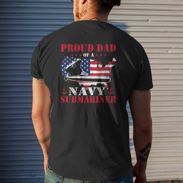 Mens Proud Dad Of A Navy Submariner Patriotic Veteran Submarine Mens Back Print T-shirt Gifts for Him