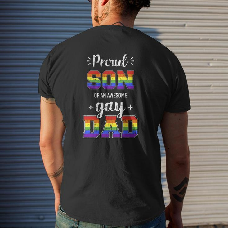 Mens Proud Son Of Awesome Gay Dad Rainbow Pride Month Family Mens Back Print T-shirt Gifts for Him