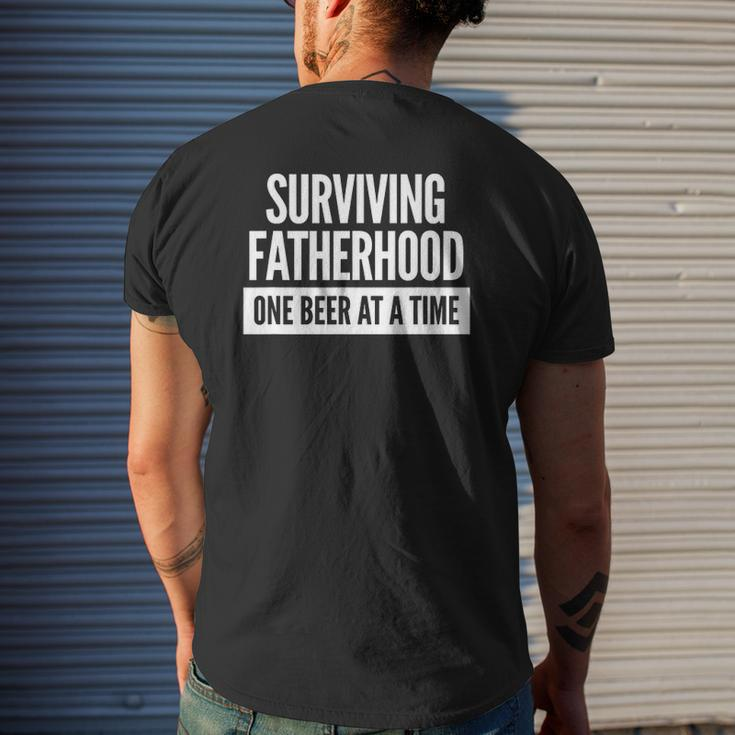 Mens Surviving Fatherhood One Beer At A Time Mens Back Print T-shirt Gifts for Him