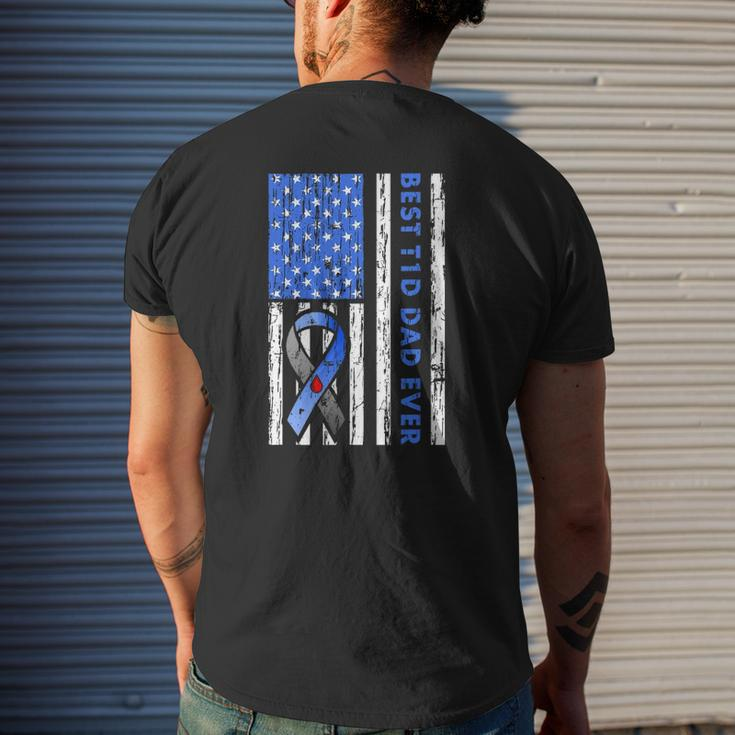 Mens T1d Dad Type 1 Diabetes American Flag Father's Day Idea Mens Back Print T-shirt Gifts for Him