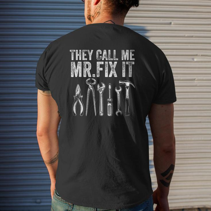 Mens They Call Me Mr Fix It Handyman Dad Repairman Mens Back Print T-shirt Gifts for Him