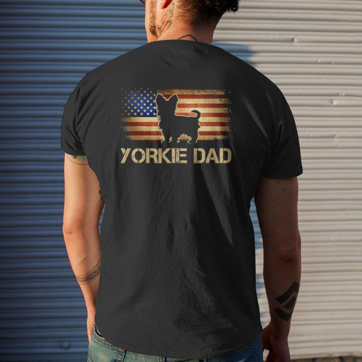 Mens Yorkie Dad Vintage American Flag Patriotic Yorkshire Terrier Mens Back Print T-shirt Gifts for Him