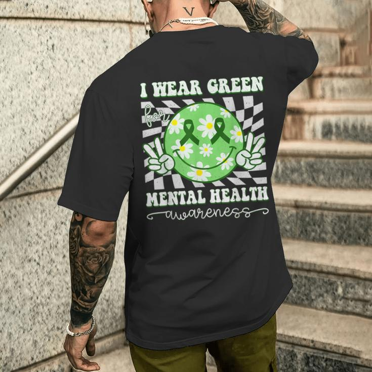 Mental Health Awareness Smile Hippie Checkered Green Ribbon Men's T-shirt Back Print Gifts for Him