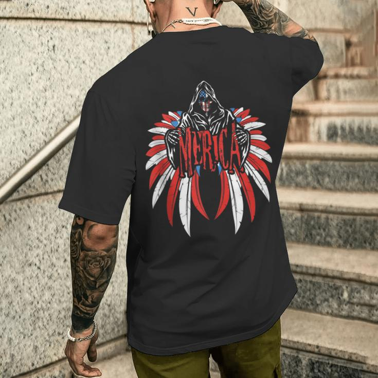 Merica Skull Freedom Wings American Flag 4Th Of July Freedom Mens Back Print T-shirt Gifts for Him