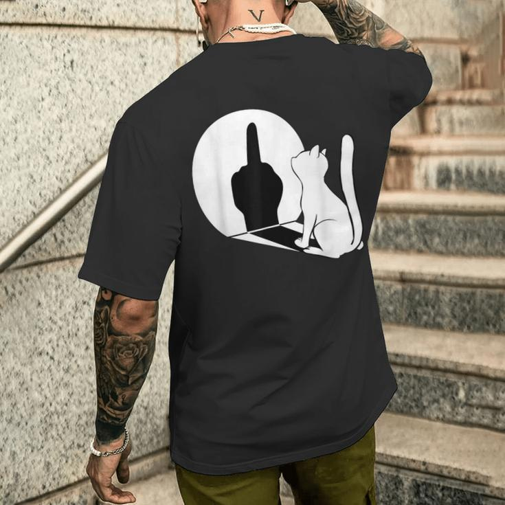 Middle Finger Cat Middle Finger Shadow S T-Shirt mit Rückendruck Geschenke für Ihn