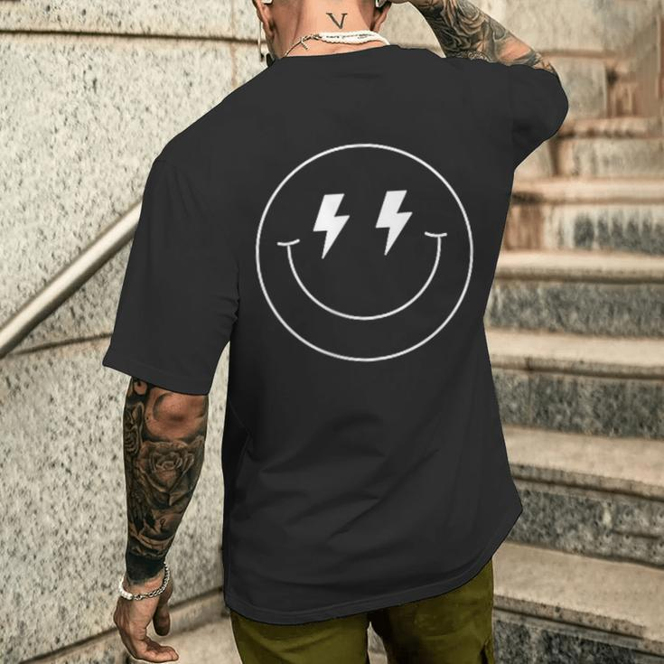 Minimalist 80S Lightning Bolt Eyes Happy Smiling Smile Face Men's T-shirt Back Print Gifts for Him