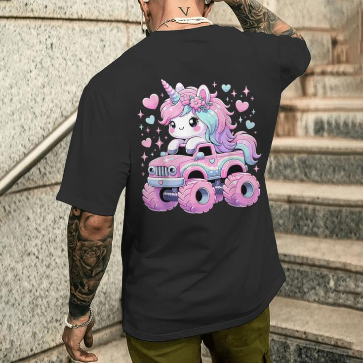 Monster Truck Unicorn Birthday Party Monster Truck Girl Men's T-shirt Back Print Gifts for Him