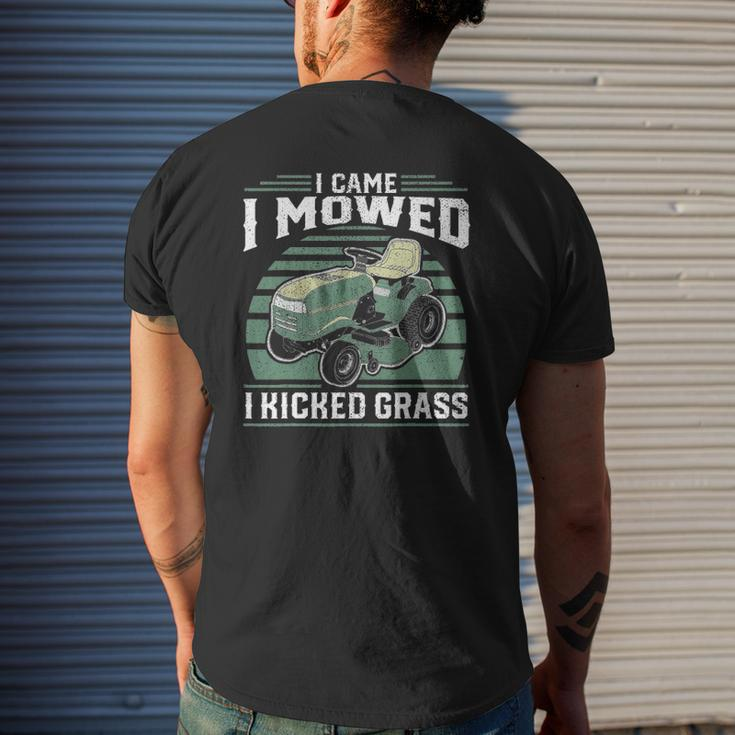 I Came I Mowed I Kicked Grass Riding Mower Mowing Dad Mens Back Print T-shirt Gifts for Him