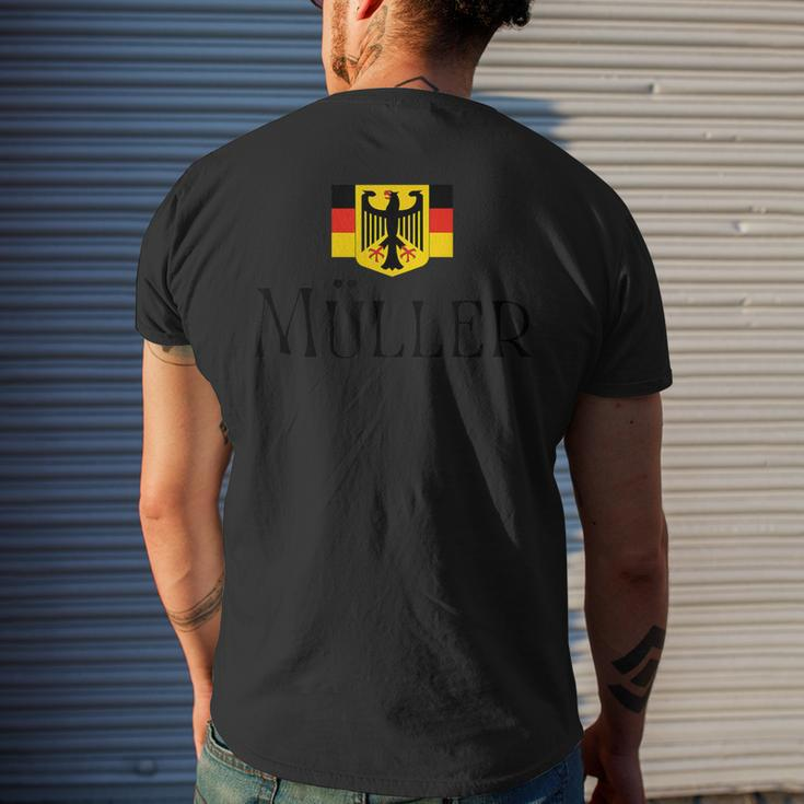 Müller Surname German Family Name Heraldic Eagle Flag Men's T-shirt Back Print Gifts for Him