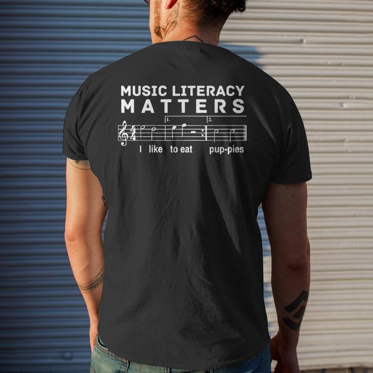 Music Literacy Matters I Like To Eat Puppies Men's T-shirt Back Print Gifts for Him