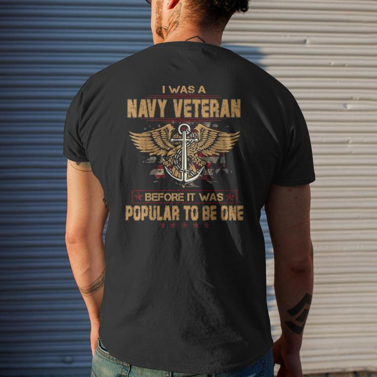 Navy I Was A Veteran Dad Grandpa Military Veteran Memorial Mens Back Print T-shirt Gifts for Him