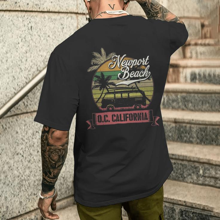 Newport Beach Orange County California Surfing Retro Men's T-shirt Back Print Gifts for Him