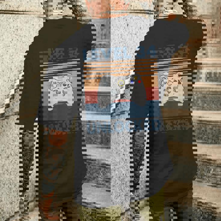 Nivel 34 Desbloqueado – Retrointage 34 Cumpleaños Gamer Gaming Camiseta Hombre Estampado Espalda Regalos para él