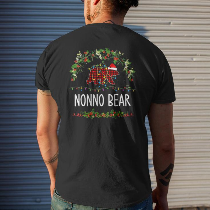 Nonno Bear Xmas Family Christmas Pajama Red Plaid Grandpa Mens Back Print T-shirt Gifts for Him