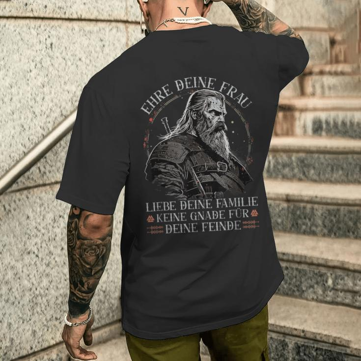 Norse Viking Ehre Deine Frau Ehre Deine Frau T-Shirt mit Rückendruck Geschenke für Ihn