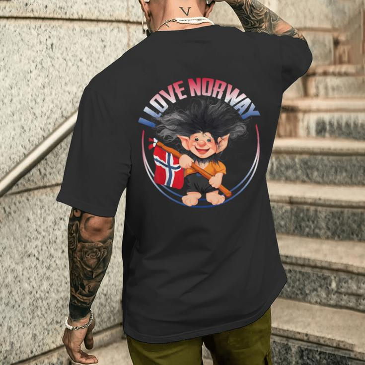 Norway Happy Troll Souvenir Travel T-Shirt mit Rückendruck Geschenke für Ihn