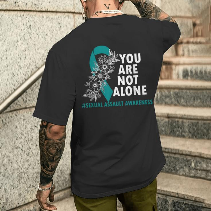 You Are Not Alone Sexual Assault Awareness Month Teal Ribbon Men's T-shirt Back Print Gifts for Him