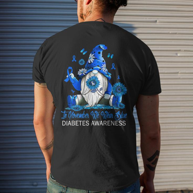 In November We Wear Blue Gnomes Gnomies Diabetes Awareness Mens Back Print T-shirt Gifts for Him