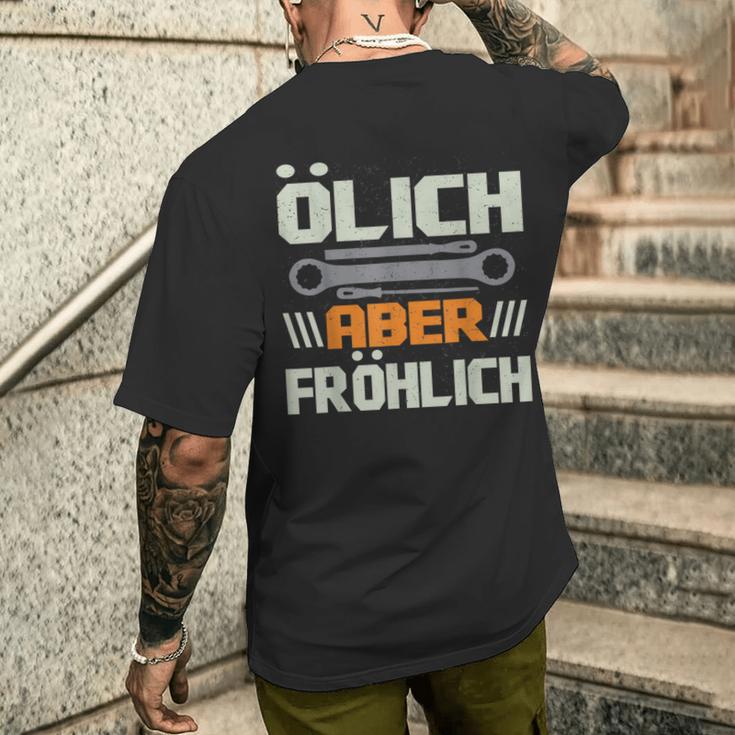 Ölich Aber Fröhlich Schrauber Garage Car Mechatronics T-Shirt mit Rückendruck Geschenke für Ihn