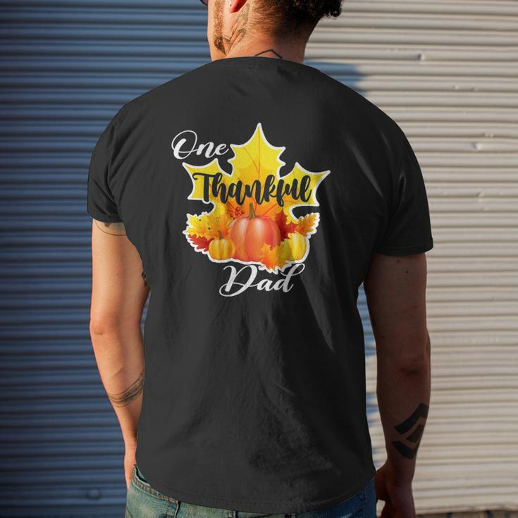 One Thankful Dad Thanksgiving Fall Maple Leaves Father Mens Back Print T-shirt Gifts for Him