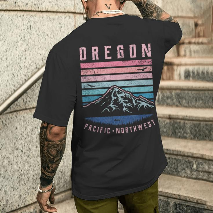 Oregon Retro Mountains Vintage Portland Home State Mountain Men's T-shirt Back Print Funny Gifts