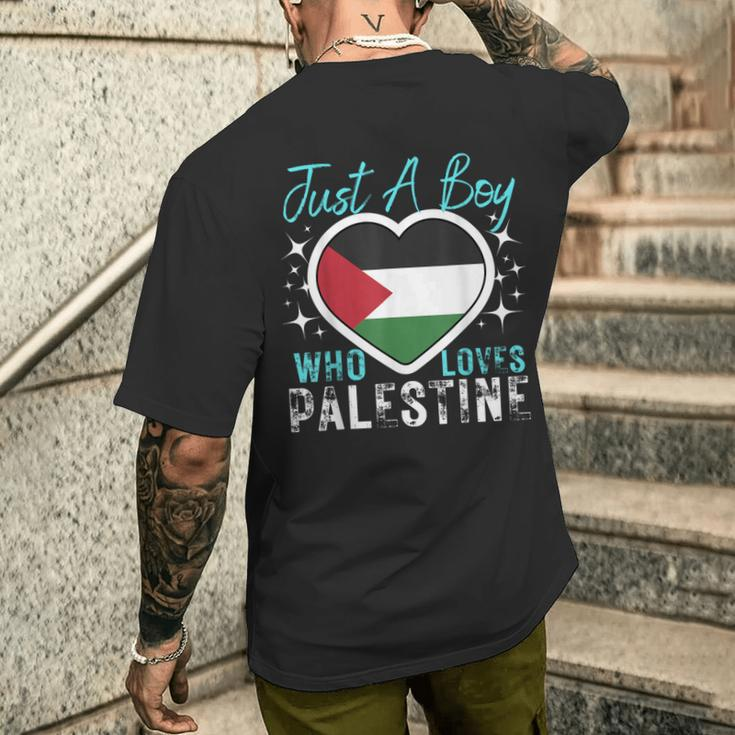 Palestine Just A Boy Who Loves Palestine Heart Flag Boys Men's T-shirt Back Print Funny Gifts