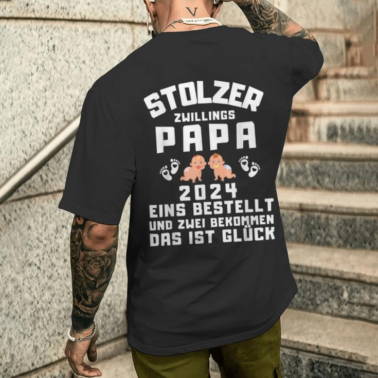 Papa Von Zwillingen 2024 Saying Proud Twin Papa 2024 T-Shirt mit Rückendruck Geschenke für Ihn
