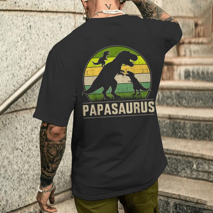 Papasaurus Zwei Kinder Für Papa Zumatertag Weihnachten T-Shirt mit Rückendruck Geschenke für Ihn