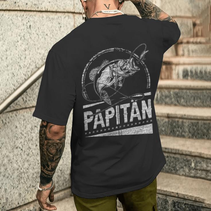 Papitän Papa Angler Papa Fischerintage-Look Kapuzenjacke T-Shirt mit Rückendruck Geschenke für Ihn