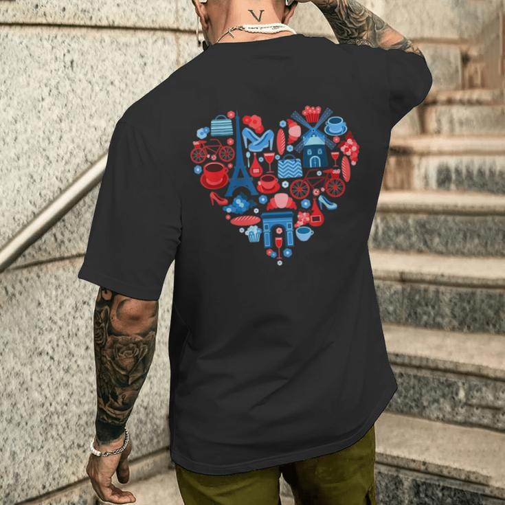 Paris France One Love Heart Paris T-Shirt mit Rückendruck Geschenke für Ihn
