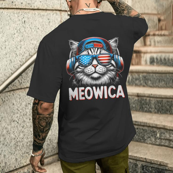Patriotic Meowica 4Th Of July Cat American Flag Usa Kitty Men's T-shirt Back Print Gifts for Him