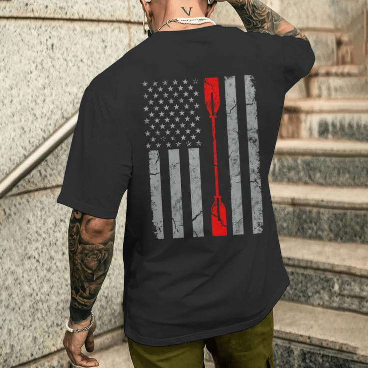 Patriotic Thin Red Line American Flag Kayak Kayaking Paddle Men's T-shirt Back Print Gifts for Him