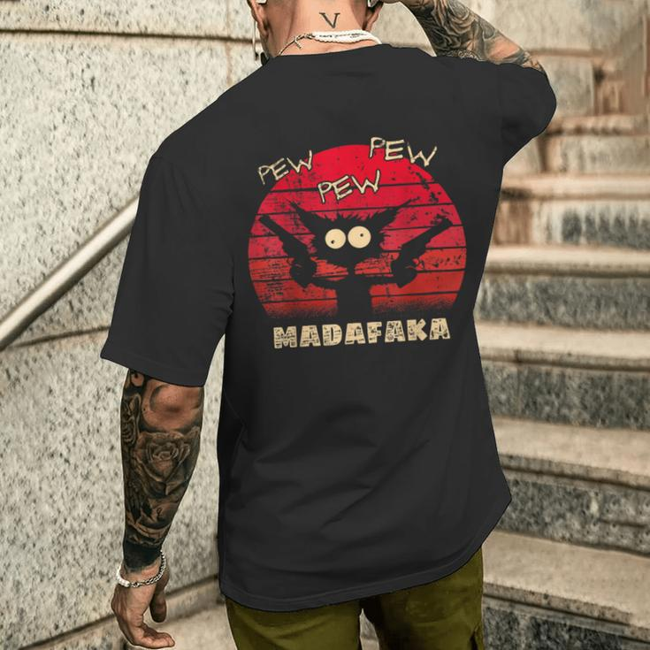 Pew Pew Madafaka Cat Crazy Cat Retro Peng Pistol T-Shirt mit Rückendruck Geschenke für Ihn