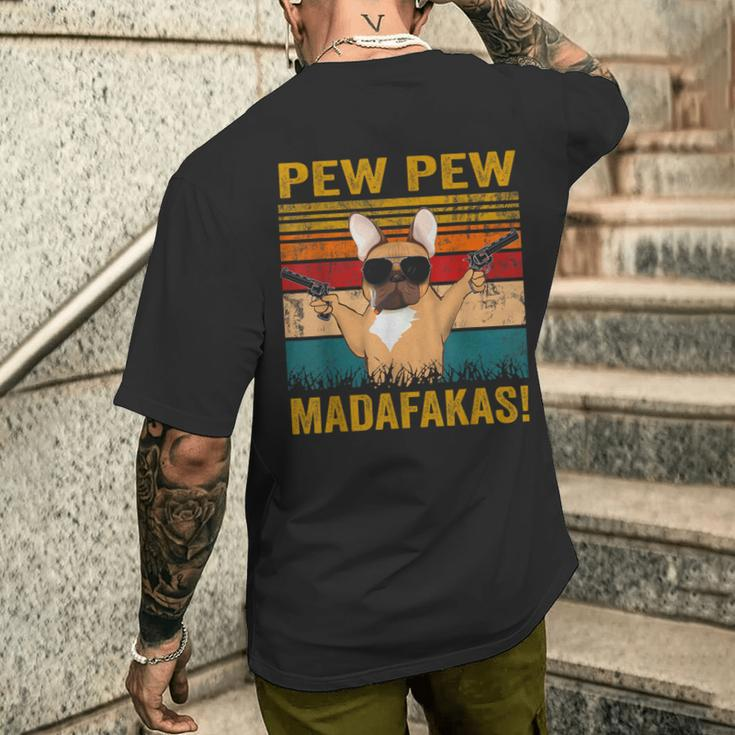 Pew Pew Madafakas French Bulldog Dogs Dad Vintage T-Shirt mit Rückendruck Geschenke für Ihn