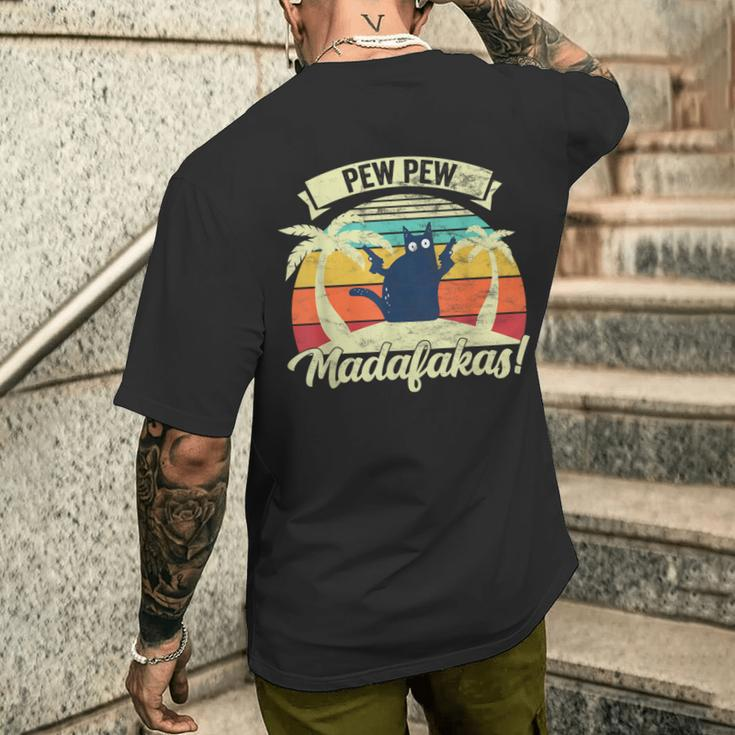 Pew Pew Madafakas Vintage Cat Fun T-Shirt mit Rückendruck Geschenke für Ihn