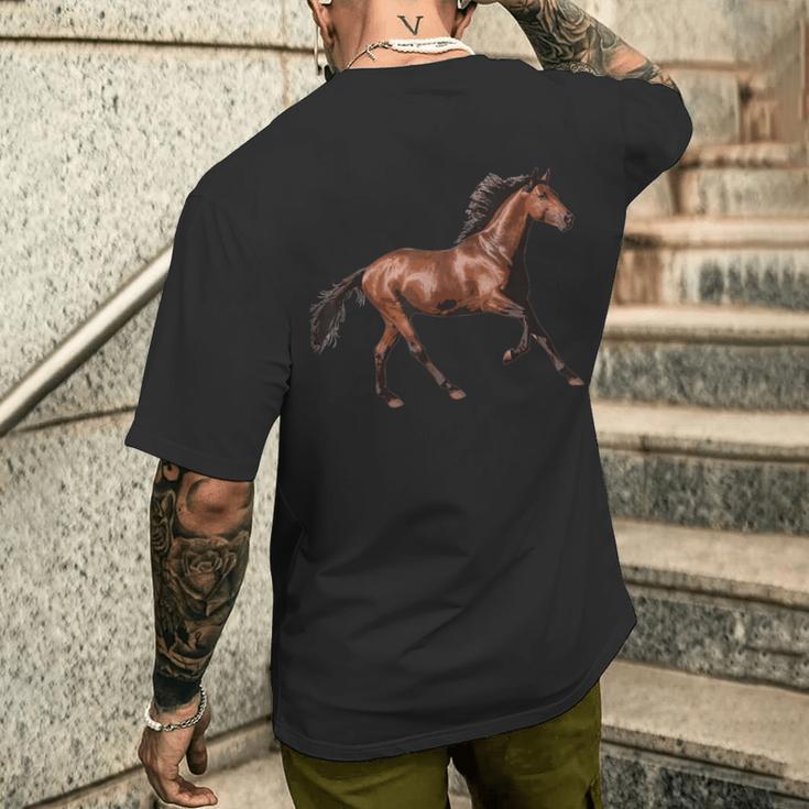 Pferd Braun Hengst Brauner Schwarze Mähne T-Shirt mit Rückendruck Geschenke für Ihn